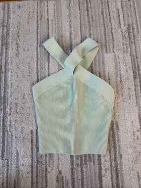 Aritzia Babaton Light Sage Ribbed Cross-Back top